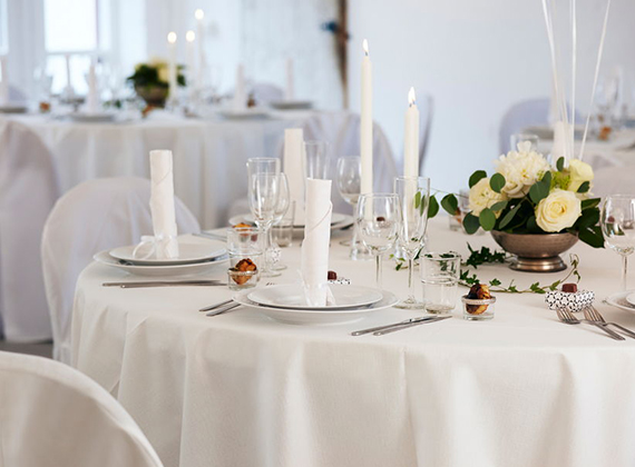 White round table cover used for wedding and events